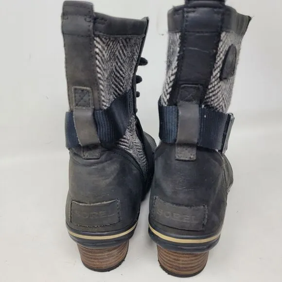 Sorel Slimboot Herringbone Blk Lace Waterproof Boots NL2153-010 Women Sz 8.5 EUC
