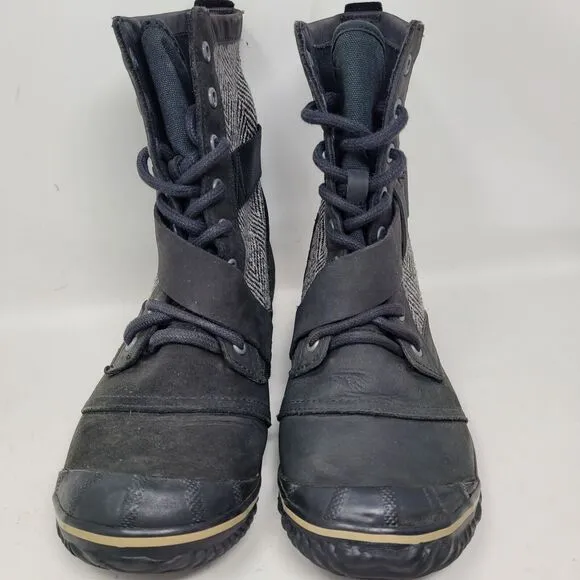Sorel Slimboot Herringbone Blk Lace Waterproof Boots NL2153-010 Women Sz 8.5 EUC