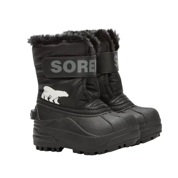 SOREL Snow Commander Toddler Boots Size 4 Black Faux Fur Winter NEW NO BOX