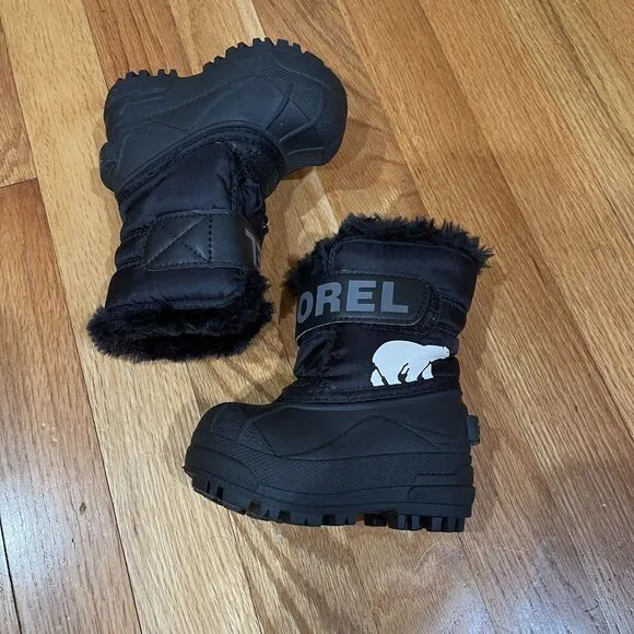 SOREL Snow Commander Toddler Boots Size 4 Black Faux Fur Winter NEW NO BOX