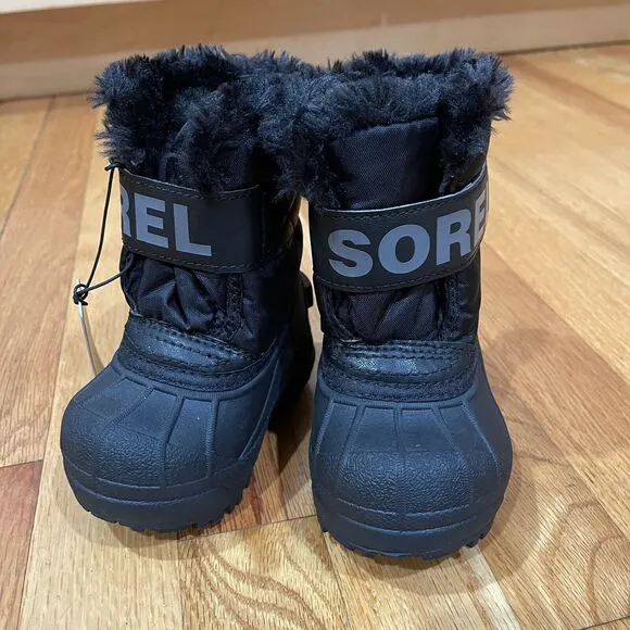 SOREL Snow Commander Toddler Boots Size 4 Black Faux Fur Winter NEW NO BOX