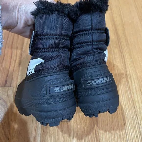 SOREL Snow Commander Toddler Boots Size 4 Black Faux Fur Winter NEW NO BOX