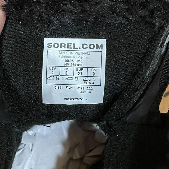 SOREL Snow Commander Toddler Boots Size 4 Black Faux Fur Winter NEW NO BOX