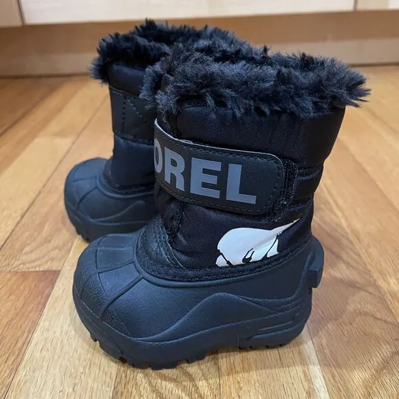 SOREL Snow Commander Toddler Boots Size 4 Black Faux Fur Winter NEW NO BOX