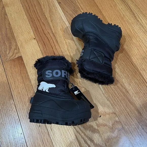 SOREL Snow Commander Toddler Boots Size 4 Black Faux Fur Winter NEW NO BOX