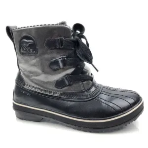 SOREL Tivoli Rain Boot Lace Up Waterproof Metallic Leather Duck Boot Snow, Black