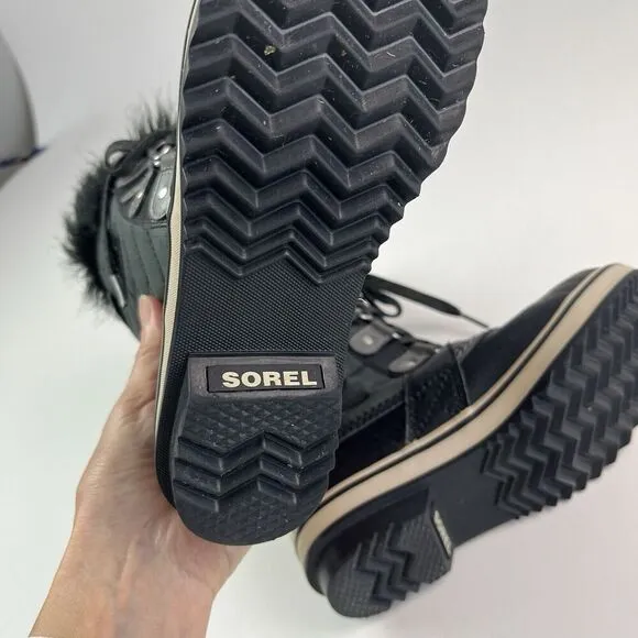SOREL Tofino II Snow Winter Boots Youth sz 2 Girls Fur Trim Waterproof Lace Up