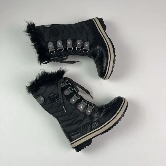 SOREL Tofino II Snow Winter Boots Youth sz 2 Girls Fur Trim Waterproof Lace Up