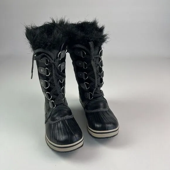 SOREL Tofino II Snow Winter Boots Youth sz 2 Girls Fur Trim Waterproof Lace Up