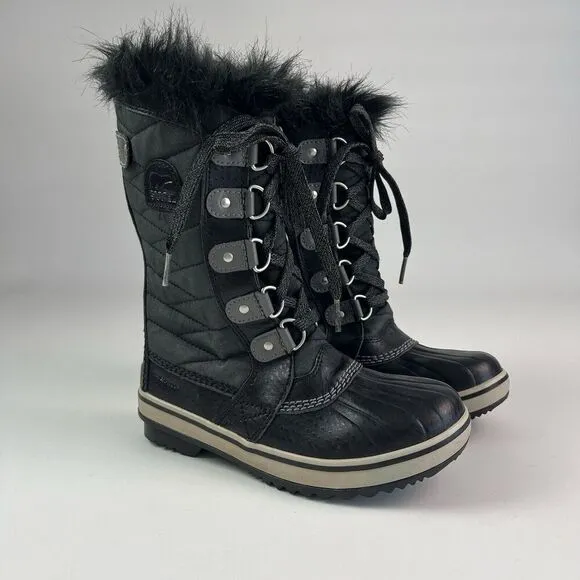 SOREL Tofino II Snow Winter Boots Youth sz 2 Girls Fur Trim Waterproof Lace Up