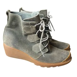 Sorel Toronto Boots Green Suede Lace Up Wedge Ankle Booties Waterproof Women 8.5
