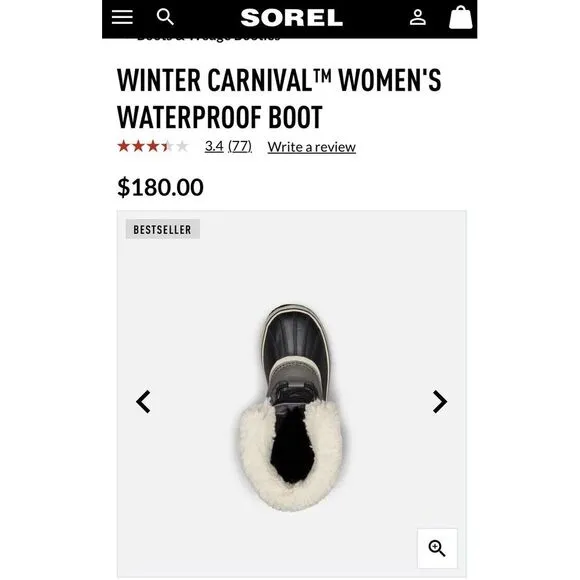 Sorel Winter Carnival Women's Waterproof Insulated Boots Size 5.5 Gray/Black NWB