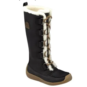 Sorel Womans 8 Chugalug Tall Leather Winter Boots Lace Up Fur Trim Black Cream