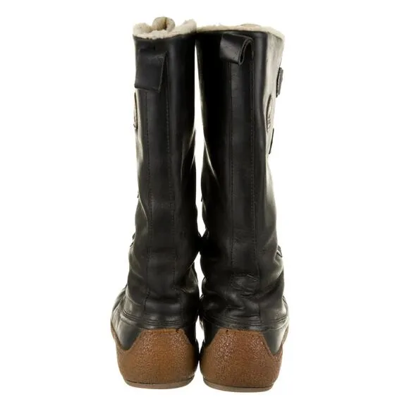 Sorel Womans 8 Chugalug Tall Leather Winter Boots Lace Up Fur Trim Black Cream