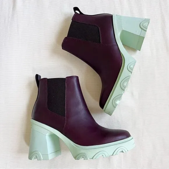 Sorel Women Boots Brex Block Heel Waterproof Leather Chelsea Platform Chunky 9