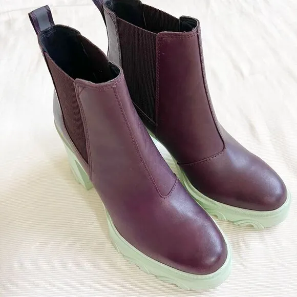Sorel Women Boots Brex Block Heel Waterproof Leather Chelsea Platform Chunky 9