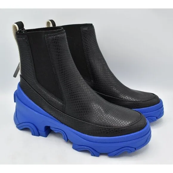 Sorel Women Size 7.5 Brex Black Cobalt Blue Waterproof Leather Chelsea Boots