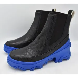 Sorel Women Size 7.5 Brex Black Cobalt Blue Waterproof Leather Chelsea Boots