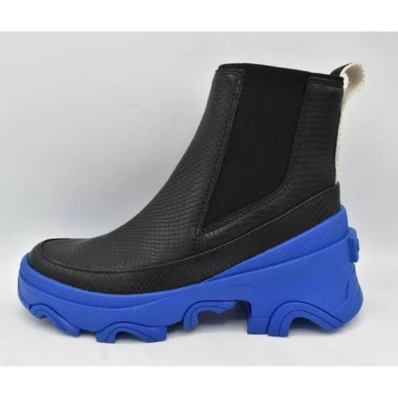 Sorel Women Size 7.5 Brex Black Cobalt Blue Waterproof Leather Chelsea Boots
