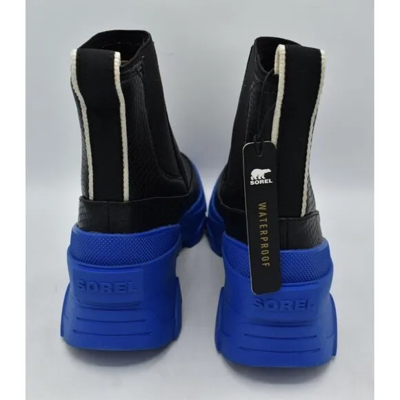 Sorel Women Size 7.5 Brex Black Cobalt Blue Waterproof Leather Chelsea Boots