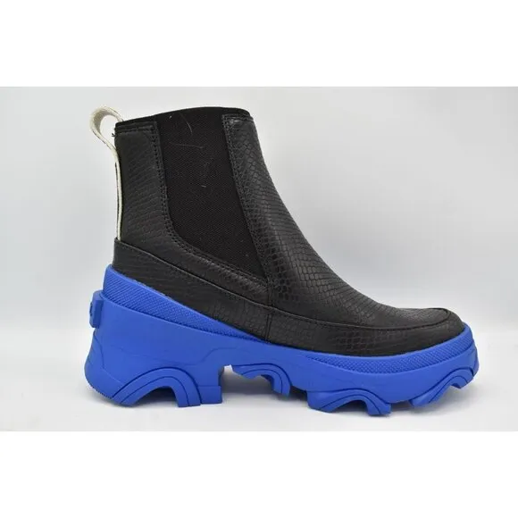 Sorel Women Size 7.5 Brex Black Cobalt Blue Waterproof Leather Chelsea Boots