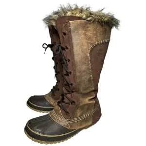 Sorel Women’s 9 Brown Tan Cate the Great Waterproof Tall Fur Snow Winter Boots