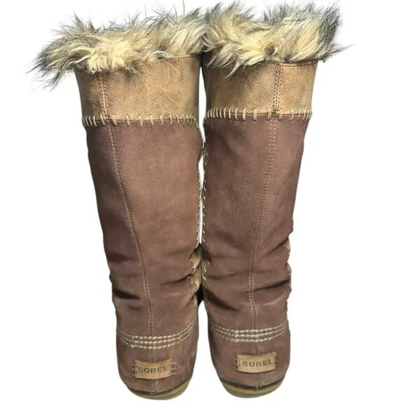 Sorel Women’s 9 Brown Tan Cate the Great Waterproof Tall Fur Snow Winter Boots