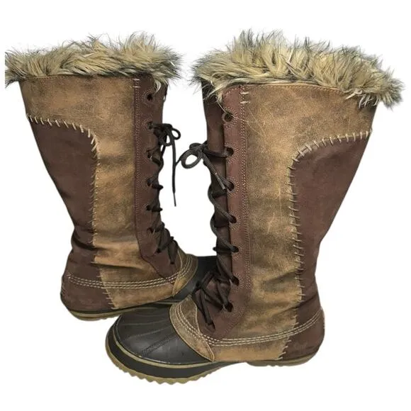 Sorel Women’s 9 Brown Tan Cate the Great Waterproof Tall Fur Snow Winter Boots