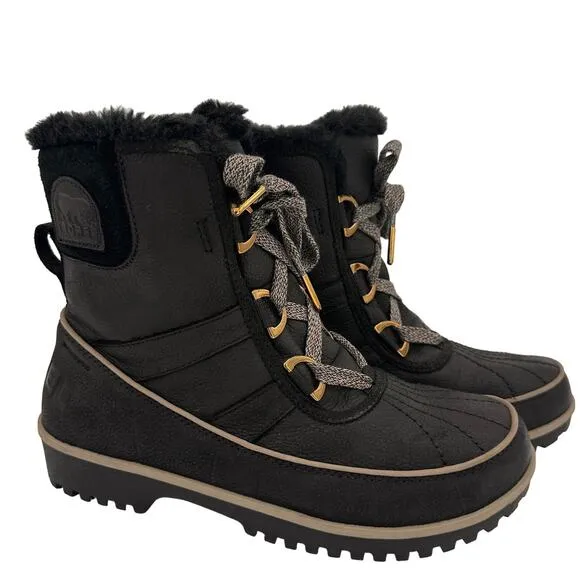 Sorel Women's Black Tivoli Leather Suede Black Faux Fur Insulated Boots Size 8.5