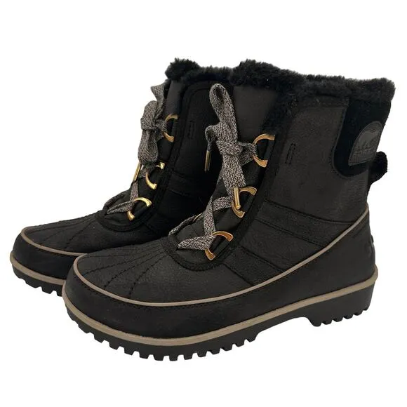 Sorel Women's Black Tivoli Leather Suede Black Faux Fur Insulated Boots Size 8.5
