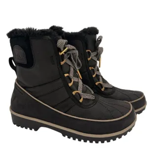 Sorel Women's Black Tivoli Leather Suede Black Faux Fur Insulated Boots Size 8.5