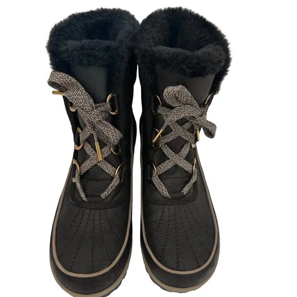 Sorel Women's Black Tivoli Leather Suede Black Faux Fur Insulated Boots Size 8.5