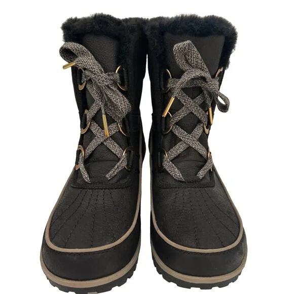 Sorel Women's Black Tivoli Leather Suede Black Faux Fur Insulated Boots Size 8.5