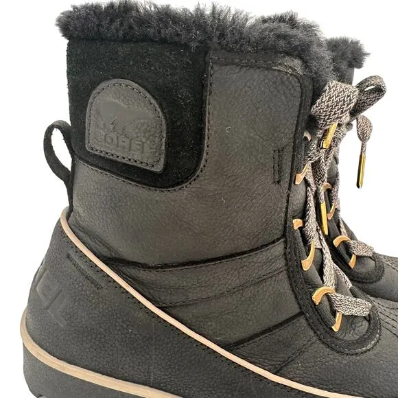 Sorel Women's Black Tivoli Leather Suede Black Faux Fur Insulated Boots Size 8.5