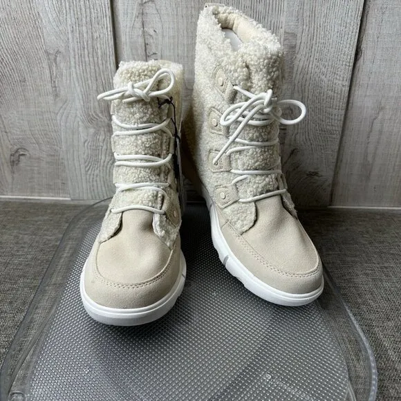Sorel Womens Boots Sz 8.5 Explorer Next Joan Lace Up Beige Waterproof Insulated