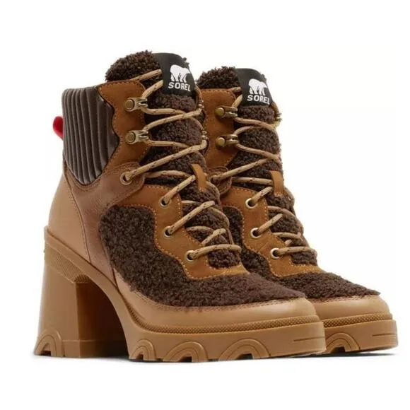 Sorel Women's Brex Heel Cozy Lace-Up Boots Tawny Buff Blackened Brown Size 7