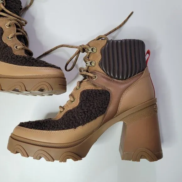 Sorel Women's Brex Heel Cozy Lace-Up Boots Tawny Buff Blackened Brown Size 7