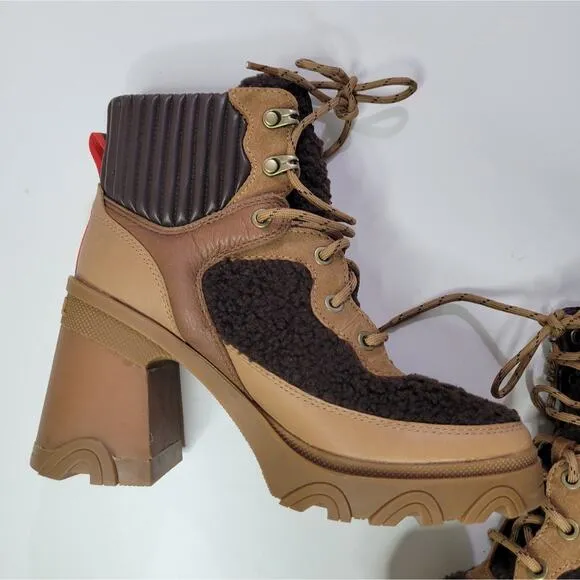Sorel Women's Brex Heel Cozy Lace-Up Boots Tawny Buff Blackened Brown Size 7
