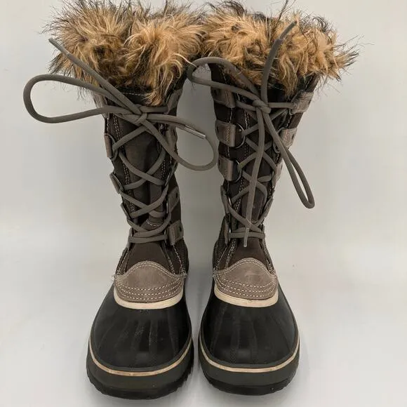 Sorel Women's Joan of Arctic Gray Winter Fur Lace Up Tall Boots Size 7.5