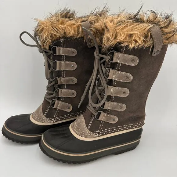 Sorel Women's Joan of Arctic Gray Winter Fur Lace Up Tall Boots Size 7.5
