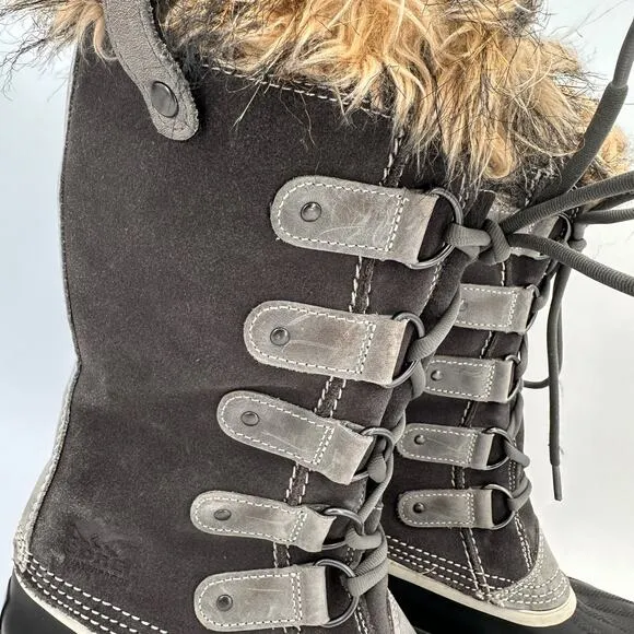 Sorel Women's Joan of Arctic Gray Winter Fur Lace Up Tall Boots Size 7.5