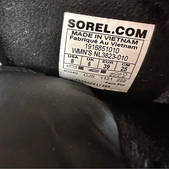 Sorel Women's NL3823-010 Size 8 Black Waterproof Lace Up Boots