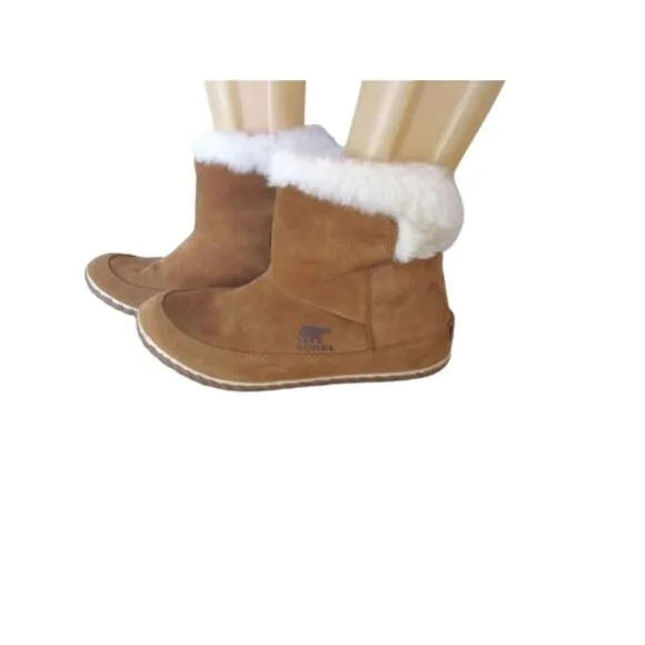 Sorel Womens Out N About Snow Bootie Size 9M Brown Suede Fur Lined Rubber Sole