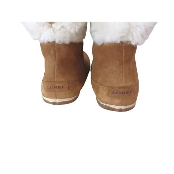 Sorel Womens Out N About Snow Bootie Size 9M Brown Suede Fur Lined Rubber Sole