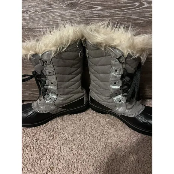 Sorel Women's Tofino II Boot Women Size 6 Black Fur Trim Lace Up Winter Shoes
