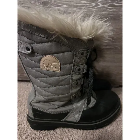 Sorel Women's Tofino II Boot Women Size 6 Black Fur Trim Lace Up Winter Shoes