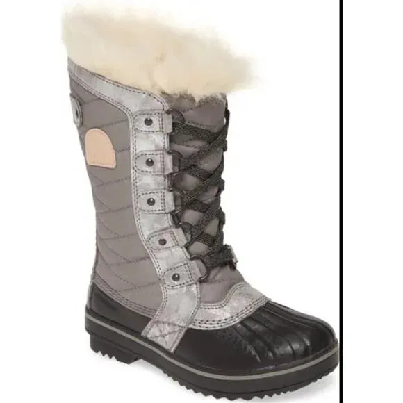 Sorel Women's Tofino II Boot Women Size 6 Black Fur Trim Lace Up Winter Shoes