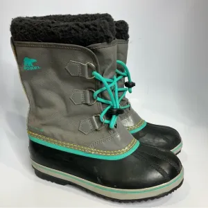 Sorel Yoot Pac insulated waterproof boots gray, teal youth size 5