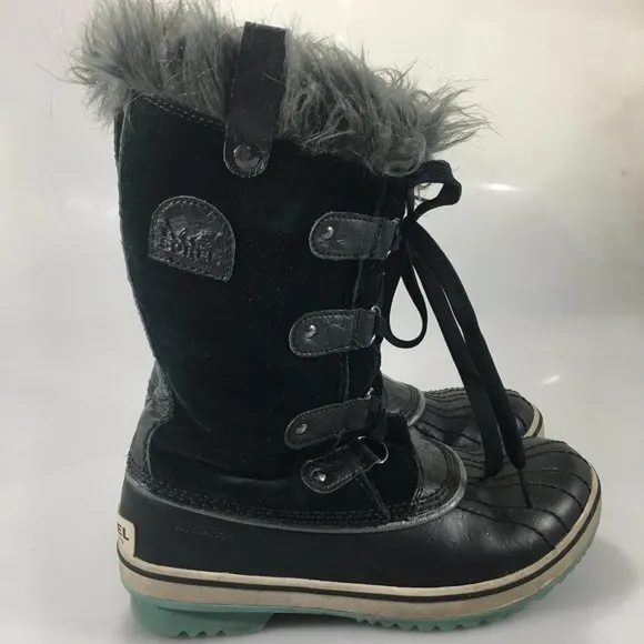 Sorel Youth 5 Tofino Black Suede Insulated Rubber Winter Duck Boots Waterproof