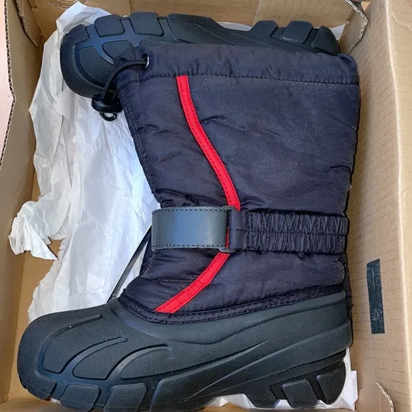 SOREL Youth Flurry Winter Snow Boots for Kids black/red insulated 5 NWT
